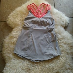 Women’s Grey Active Tank with Pink Strappy Back